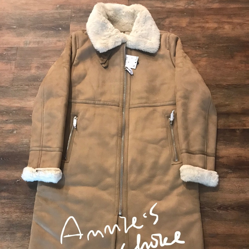 ZARA Fur Suede Long Biker Coat:Camel, US L/EUR L - Picture 11 of 12